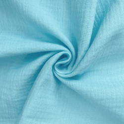 Ткань Муслин Жатый, цвет Небесно-голубой (на отрез)  в Шуя
